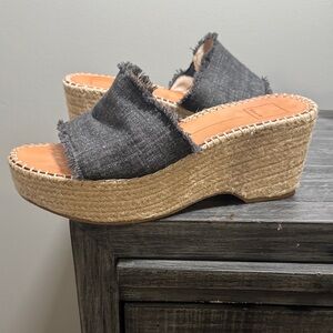Dolce Vita Charcoal Frayed Espadrille Wedge Slides